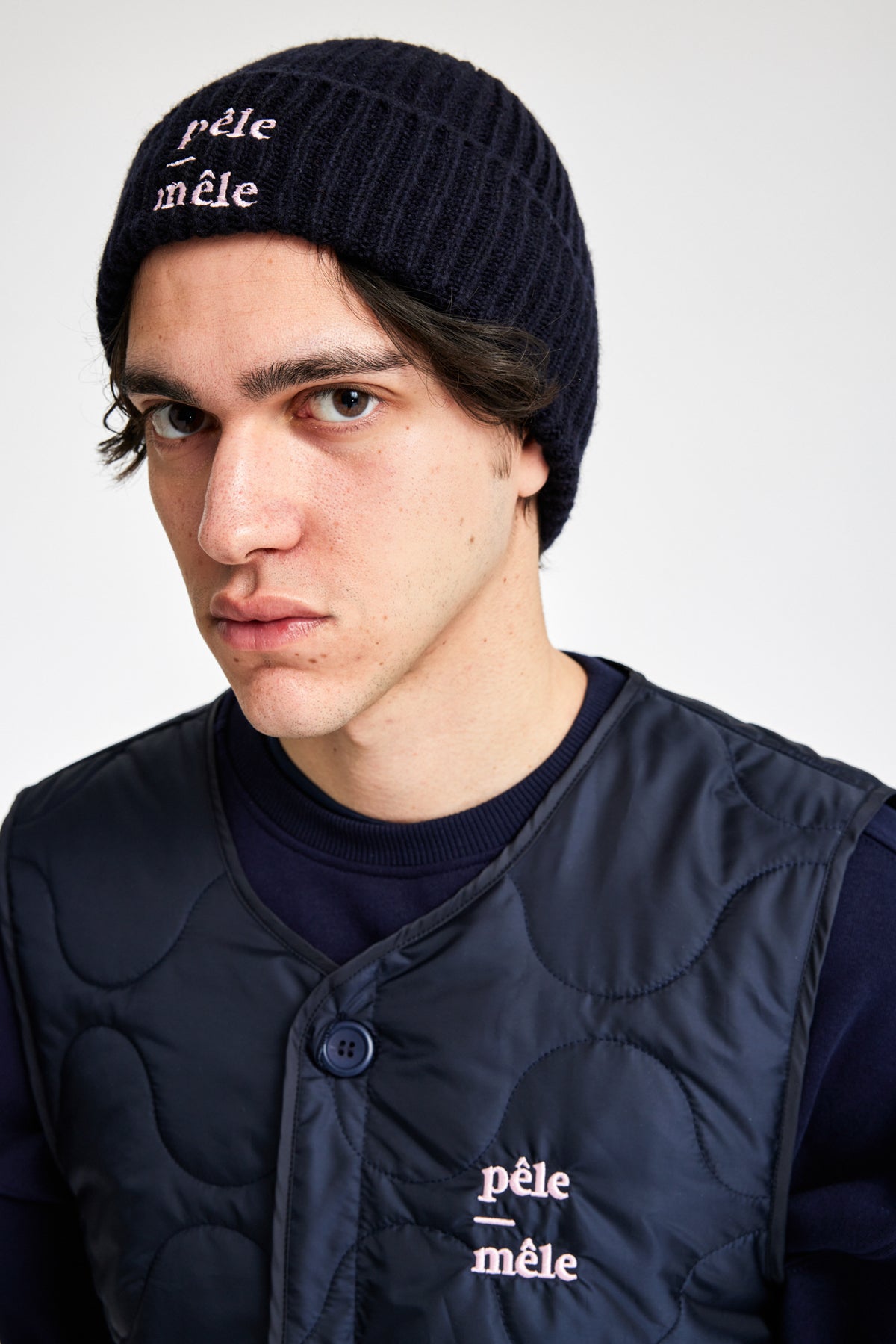 Logo Embroidered Navy Beanie