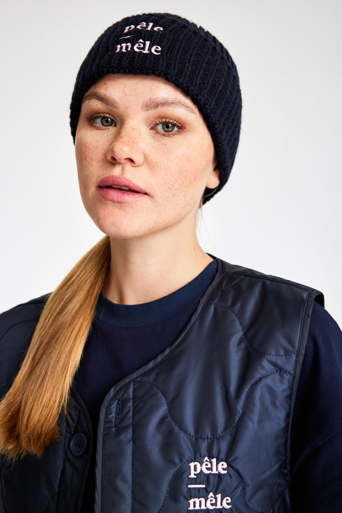 Logo Embroidered Navy Beanie