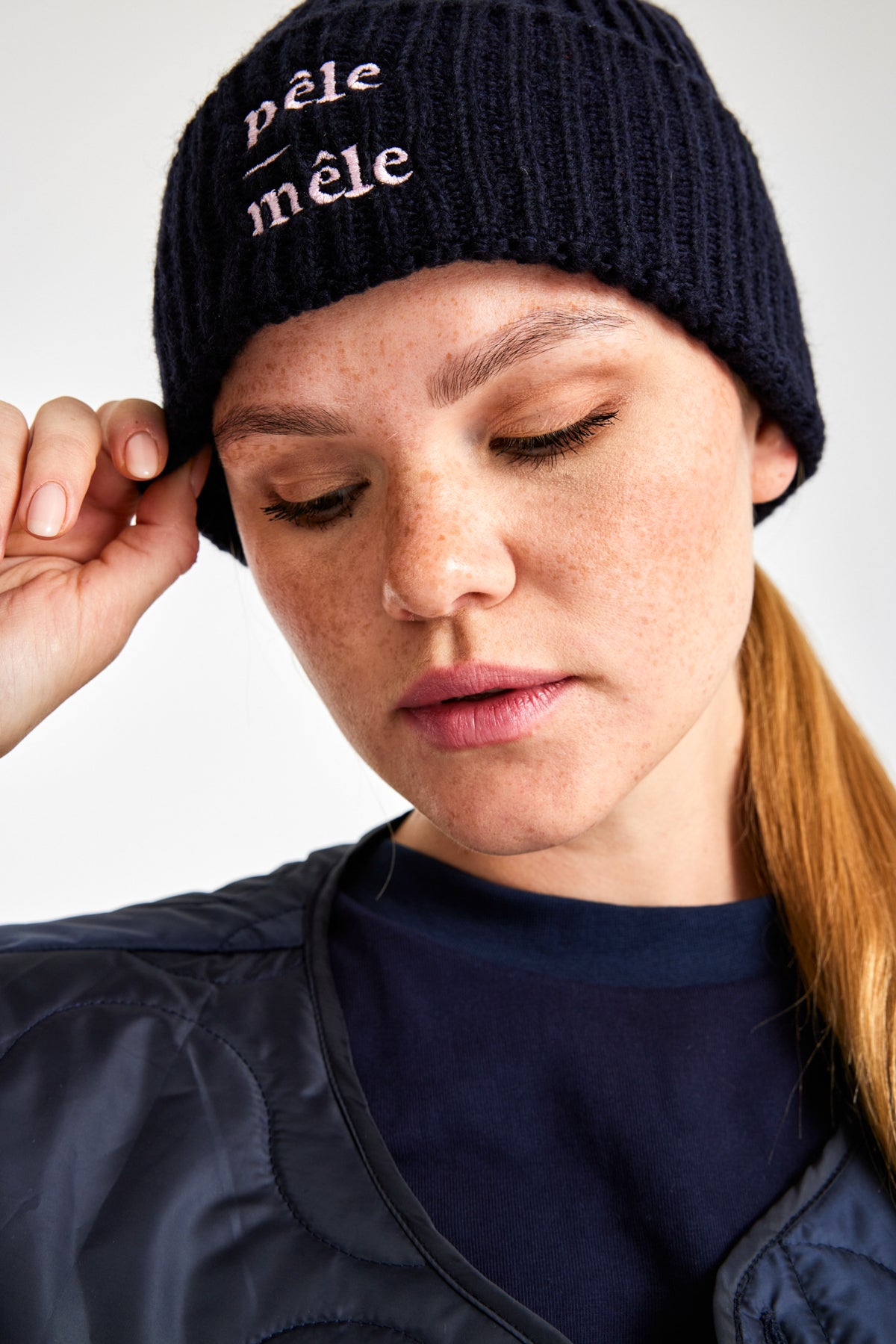 Logo Embroidered Navy Beanie