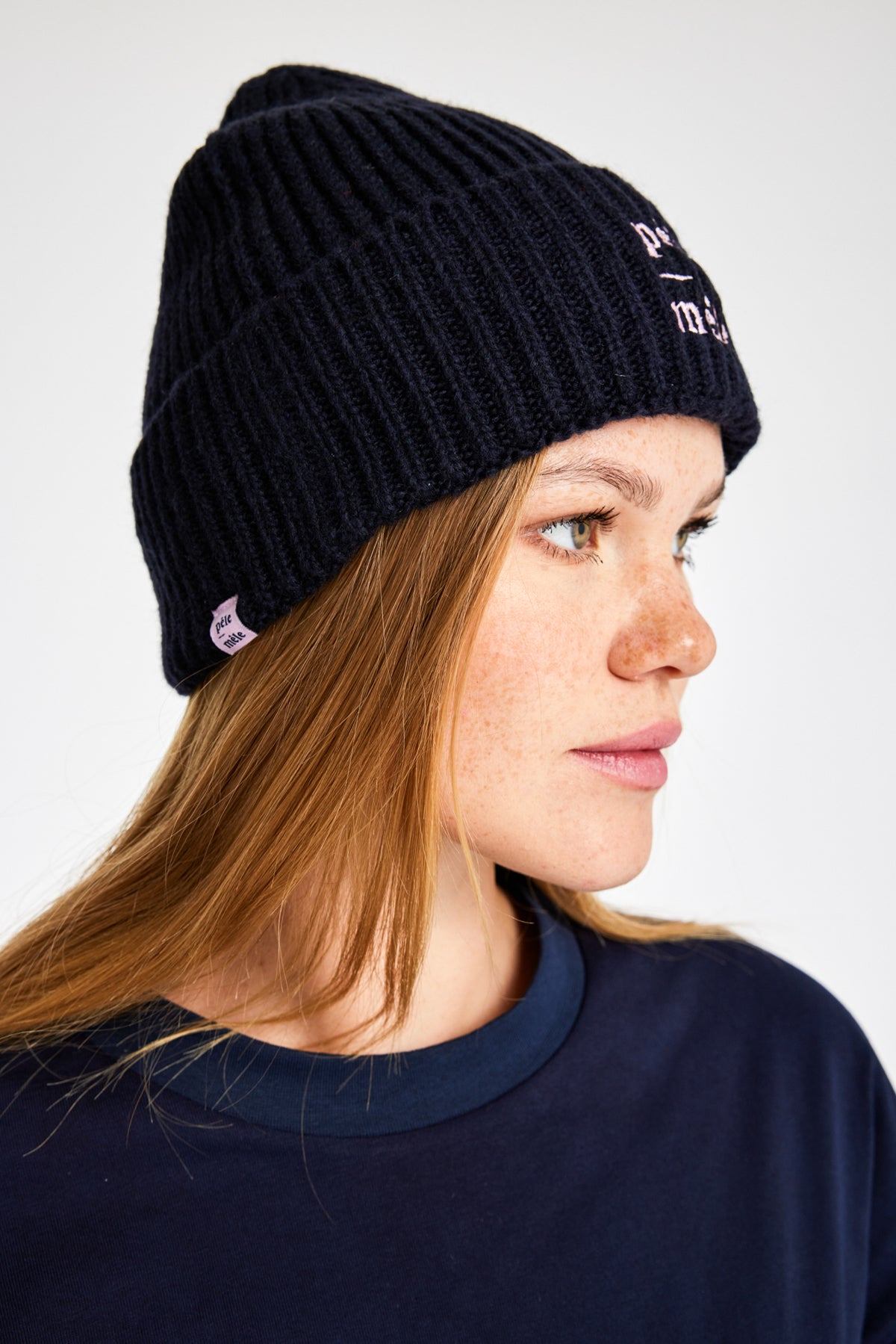 Logo Embroidered Navy Beanie