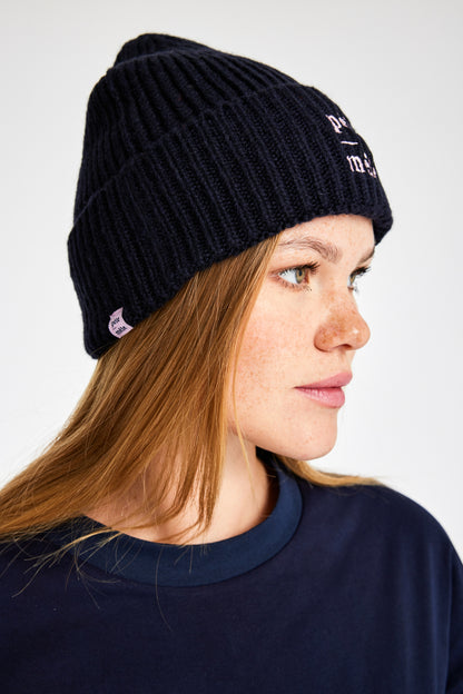 Logo Embroidered Navy Beanie